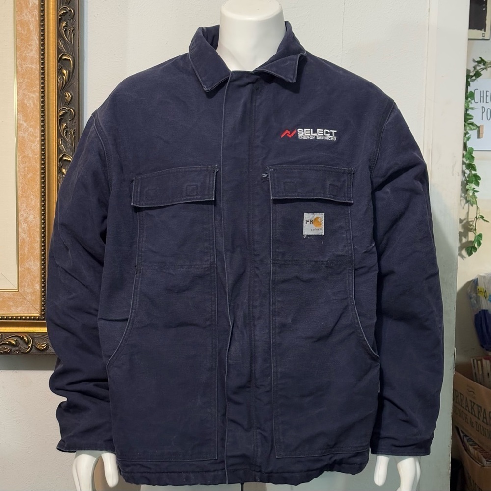 Vintage Carhartt FR Corporate Logo Padded Coat Dark Blue Size 2XL - Picture 5 of 12